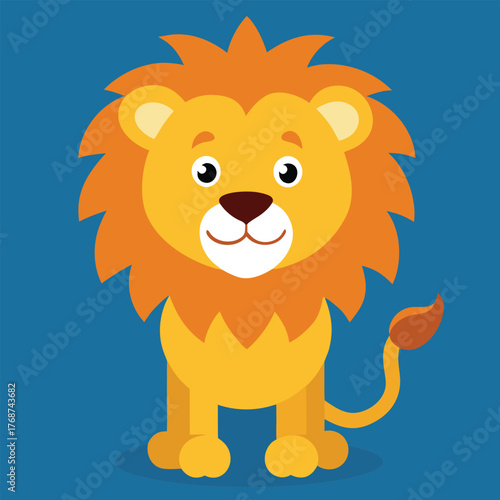 Lion cartoon illustration isolated on white background, cute and fun character with big smile, wild mammal from safari, with baby fur and playful expression