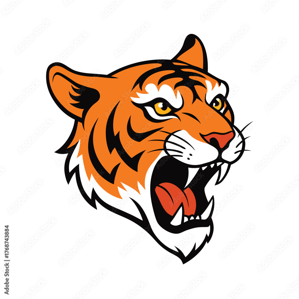Obraz premium A cute cartoon tiger head mascot vector illustration ideal for wildlife and zoo themed design