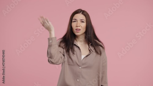 Confused Woman, No, Forgot. Girl Feeling Sorrow,Memory problems, Failure on Pink