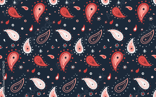 Paisley tiled, botany fabric. Traditional outline on sparse festive. Meditating chic on background flower.