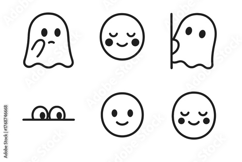 Cute cartoon emojis collection featuring ghosts and smiley faces