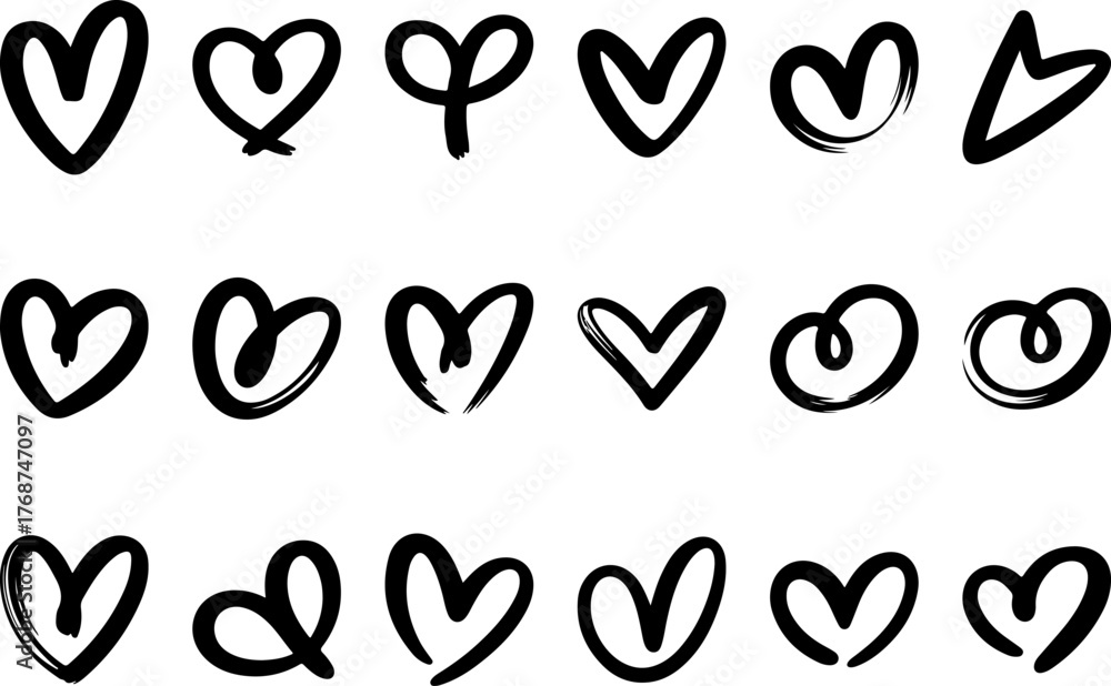Obraz premium Collection of Unique Hand Drawn Heart Shapes in Black Color