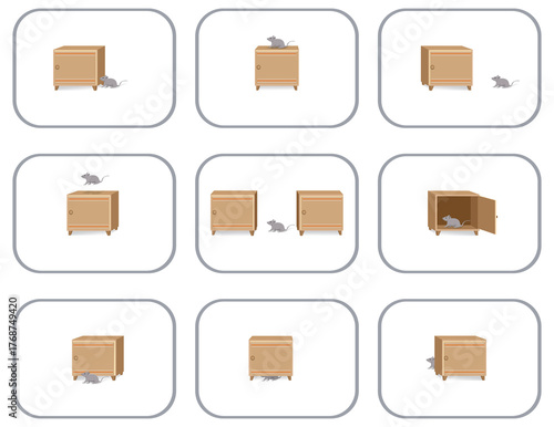 the position of the mouse relative to the cabinet
