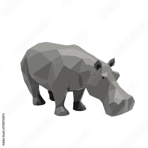 Low-poly hippo sculpture in gray color representing animal art  