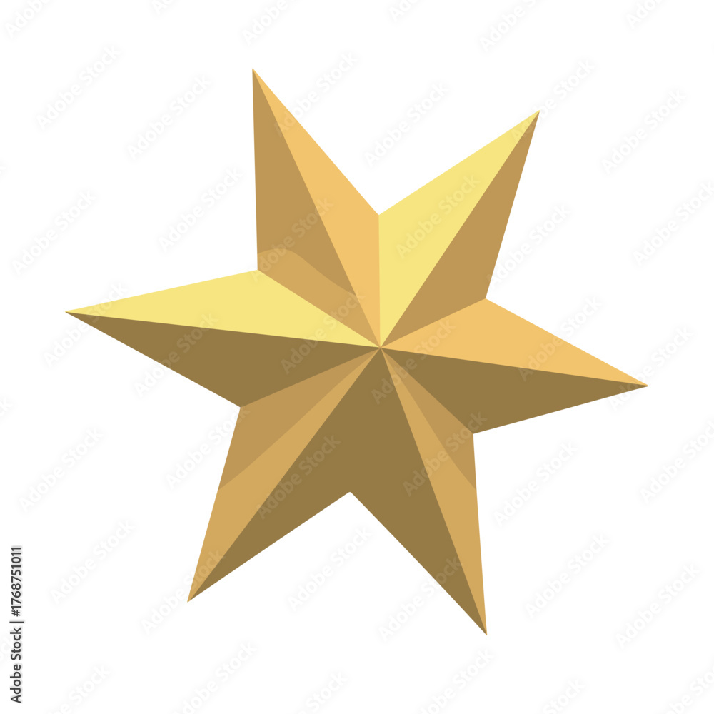 Fototapeta premium Golden three-dimensional star with sharp edges in minimalist style