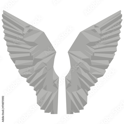 Gray origami wings with geometric patterns in minimalist design  