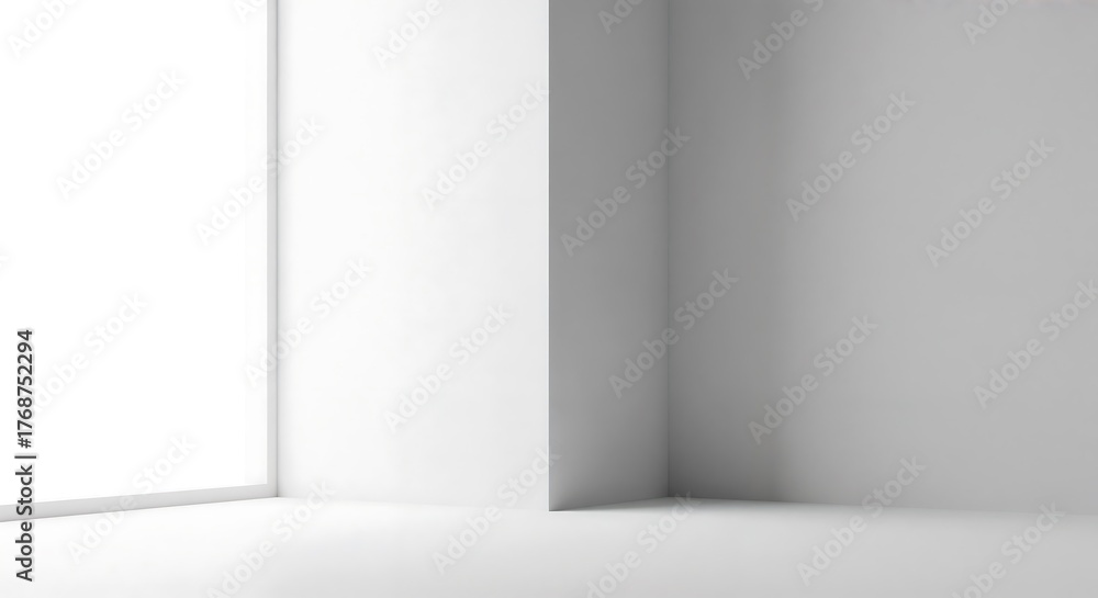 Fototapeta premium Minimal white corner with natural daylight shadows.