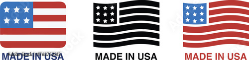 Made in USA Flag Vector Icon Set | Patriotic American Product Label for Manufacturing and Retail