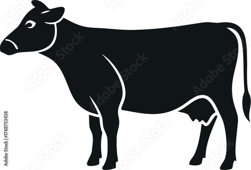 Cow Silhouette Vector – Black Farm Animal Illustration for Agriculture, Dairy, and Logo Design