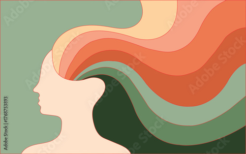Silhouette of a woman with colorful hair flowing out of her head