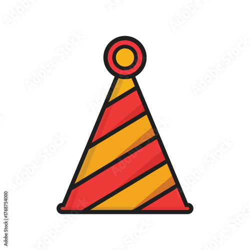 Cartoon Traffic Cone Illustration With Red And Yellow Stripes And Circle Top