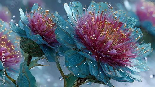 Futuristic flower with glowing digital petals high resolution image