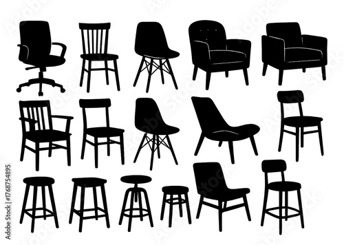 Variety of different chair silhouettes in various styles and designs