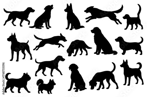 Collection of dog and cat silhouettes in various poses