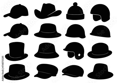 Collection of various hat silhouettes in black
