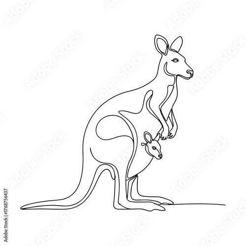 Artistic sketch of a kangaroo and joey in its mother s pouch