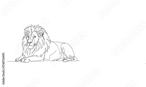 Majestic lion resting in a regal pose detailed line art illustration