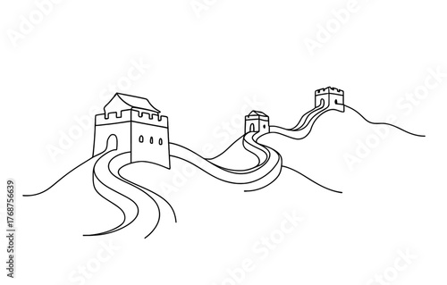 Great wall of china outline art with elegant minimalist style