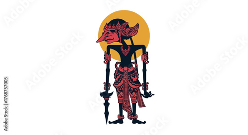Intricate Wayang Kulit Illustration: Javanese Shadow Puppet Art and Cultural Heritage