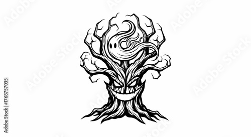 Creepy Halloween tree with ghost vector illustration perfect for spooky designs