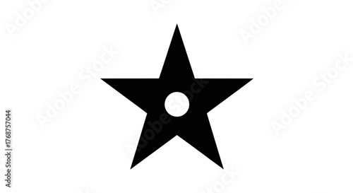 Simple black star icon with a circle in the middle against a white background isolated minimal