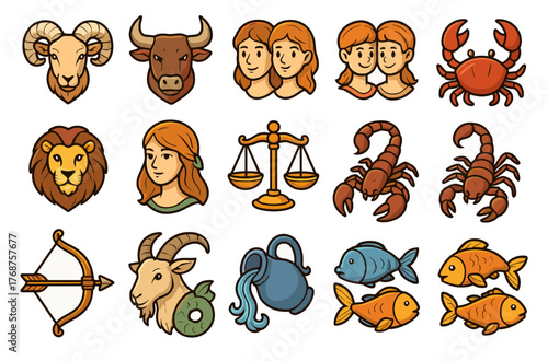 Zodiac symbols: aries taurus gemini cancer leo libra scorpio sagittarius capricorn aquarius pisces