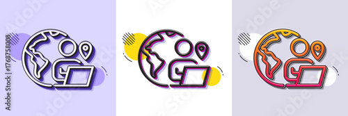 Outsource work line icon. Halftone dotted pattern. Gradient icon with grain shadow. Freelance job sign. Remote employee symbol. Line outsource work icon. Various designs. Vector