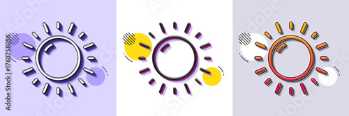 Sunny weather forecast line icon. Halftone dotted pattern. Gradient icon with grain shadow. Summer sun sign. Line sunny weather icon. Various designs. Vector