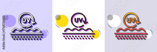 Uv protection cream line icon. Halftone dotted pattern. Gradient icon with grain shadow. Skin care sign. Cosmetic lotion symbol. Line uv protection icon. Various designs. Vector