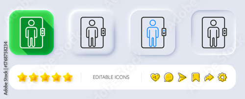Elevator line icon. Neumorphic, Flat shadow, 3d buttons. Transportation lift sign. Line elevator icon. Social media icons. Vector