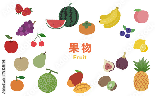 フラットイラスト：果物セット