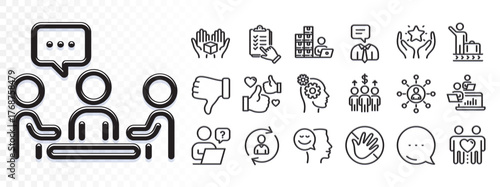 Person info, Luggage belt and Dislike hand line icons for web app. Glare of light effect. Message icon. Pack of Online question, Inventory, Networking pictogram icons. Vector