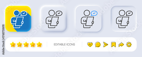 Customer survey line icon. Neumorphic, Flat shadow, 3d buttons. Contract application sign. Agreement document symbol. Line customer survey icon. Social media icons. Vector