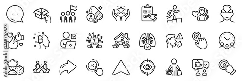 Teamwork question, Dislike and Man love line icons pack. Share, Message, Paper plane icons. Like, Touchscreen gesture, Mental health web icon. Ranking, Meeting time, Online voting pictogram. Vector
