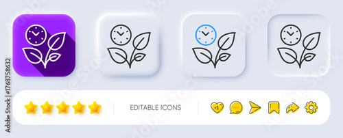 Leaves line icon. Neumorphic, Flat shadow, 3d buttons. Grow plant leaf sign. Environmental care symbol. Line leaves icon. Social media icons. Vector