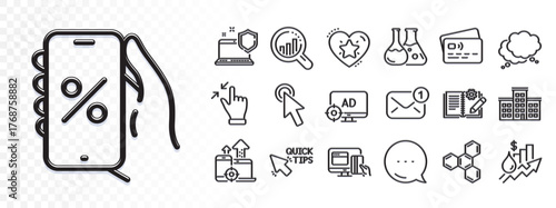 Seo adblock, Company and Online payment line icons for web app. Glare of light effect. Message icon. Pack of Touchscreen gesture, Seo analysis, Computer security pictogram icons. Vector