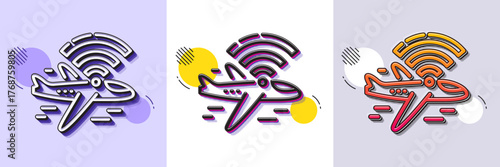 Airplane wifi line icon. Halftone dotted pattern. Gradient icon with grain shadow. Aircraft wi-fi sign. Inflight internet symbol. Line airplane wifi icon. Various designs. Vector