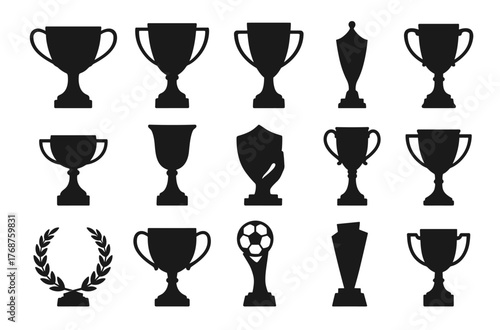 Silhouette collection of trophy and award icons in various shapes and designs