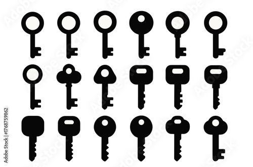 Collection of various key silhouettes in black and white