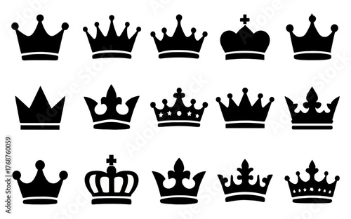 Collection of various crown silhouettes displaying regal designs and styles
