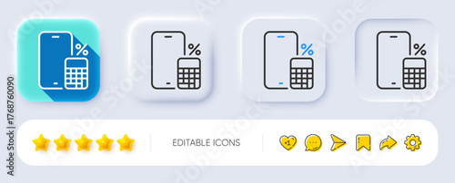 Phone calculator line icon. Neumorphic, Flat shadow, 3d buttons. Smartphone app sign. Cellphone mobile device symbol. Line phone calculator icon. Social media icons. Vector