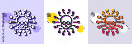 Cyber attack line icon. Halftone dotted pattern. Gradient icon with grain shadow. Ransomware threat sign. Hacker network symbol. Line cyber attack icon. Various designs. Vector