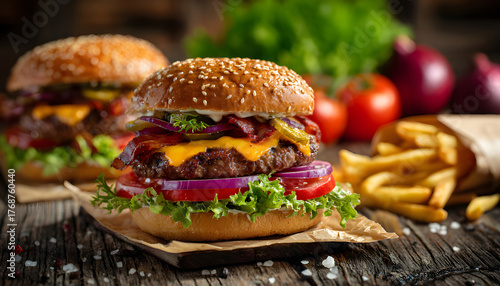 ome made hamburger with lettuce and cheese