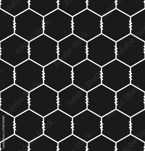Chicken wire, poultry netting or hex mesh twisted wire seamless repeating vector pattern
