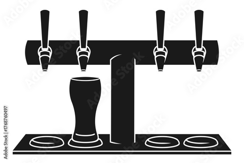 Row of beer taps on the bar at a pub or restaurant with a beer poured black silhouette  vector