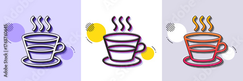 Coffee and Tea line icon. Halftone dotted pattern. Gradient icon with grain shadow. Hot drink sign. Fresh beverage symbol. Line coffee cup icon. Various designs. Vector