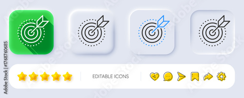 Target purpose line icon. Neumorphic, Flat shadow, 3d buttons. Stratery goal sign. Core value symbol. Line target purpose icon. Social media icons. Vector