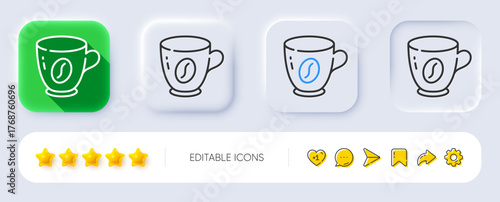 Coffee line icon. Neumorphic, Flat shadow, 3d buttons. Hot breakfast tea cup sign. Cafe latte symbol. Line coffee icon. Social media icons. Vector