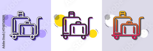 Luggage trolley line icon. Halftone dotted pattern. Gradient icon with grain shadow. Suitcase bag sign. Baggage claim symbol. Line luggage trolley icon. Various designs. Vector