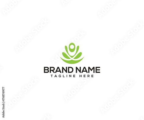 Yoga Logo: A stylized yoga logo with a human figure in a meditative pose integrated with plant-like element represents serenity and the essence of mindfulness. 